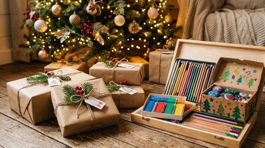 Cadeaux de Noël créatifs : coffrets de dessin, pâte à modeler et boîtes décorées