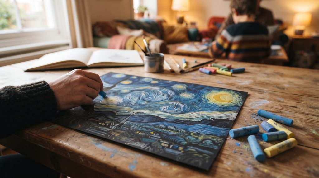 Comment réaliser un dessin à la craie inspiré d’une nuit étoilée
