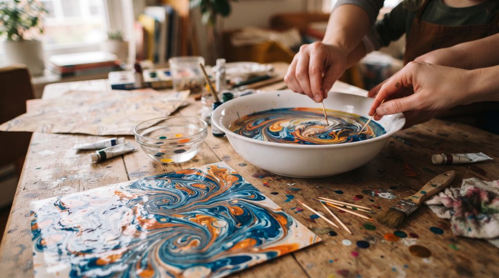 Comment faire des marbrures sur papier avec de l’huile et des colorants alimentaires