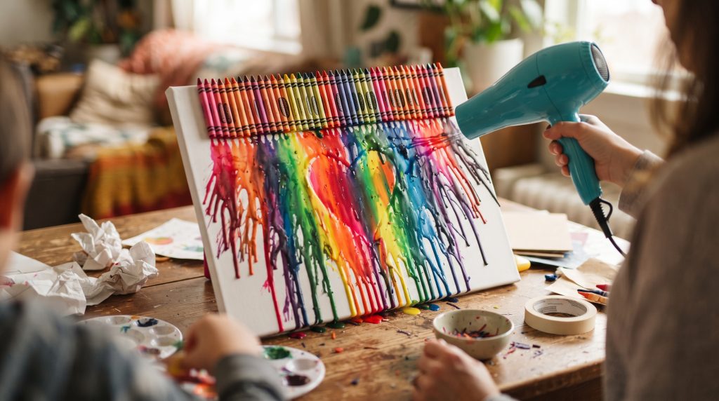 Un projet artistique pour la Saint-Valentin avec des crayons de couleur fondus