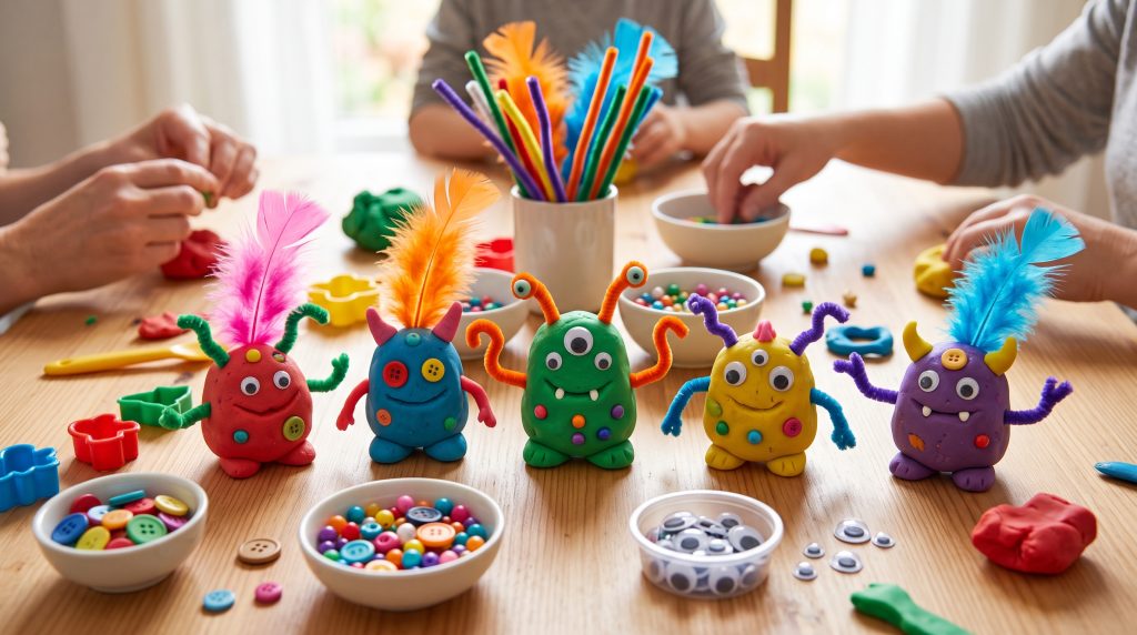 Monstres en pâte à modeler : une activité sensorielle avec de petits éléments à piquer