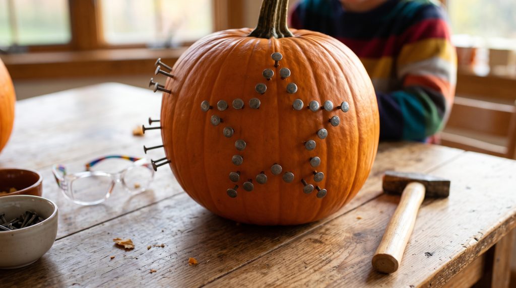 Une activité de martelage de citrouille pour les enfants
