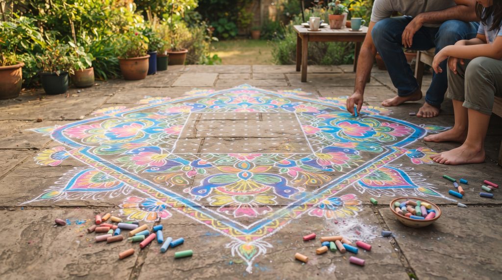 Dessins à la craie inspirés du Rangoli pour les enfants