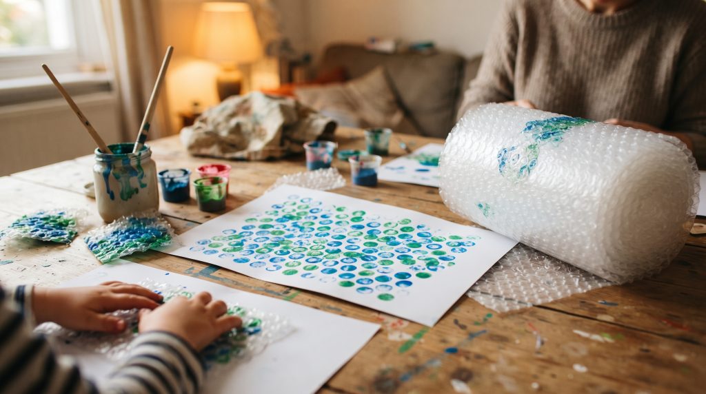 Peinture avec du papier bulle pour les enfants