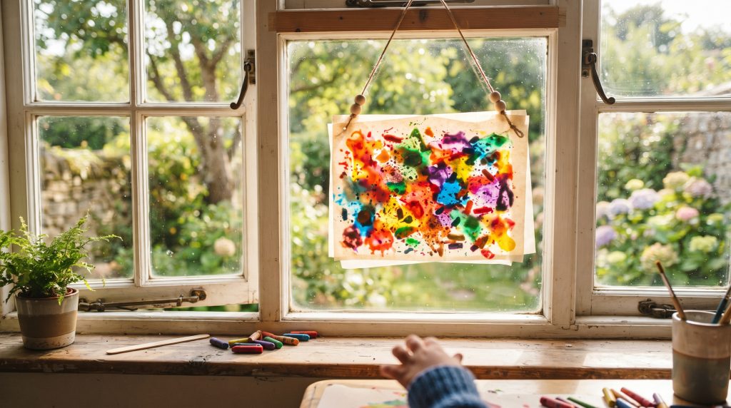 Comment réaliser un vitrail aux crayons de couleur fondus ?