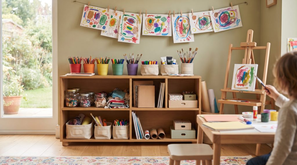 Idées de rangement du matériel artistique pour les enfants