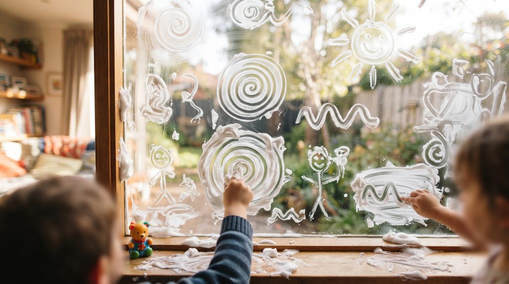 L’art de la mousse à raser sur la fenêtre