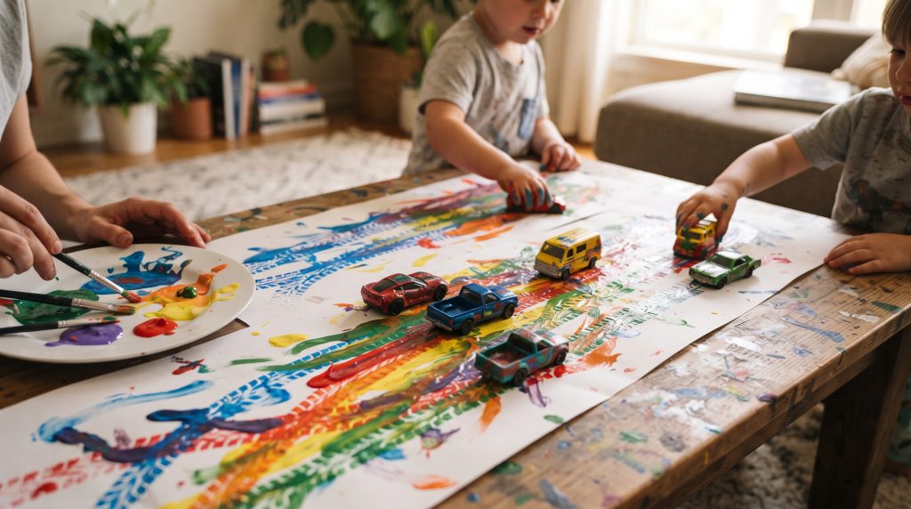 Peindre avec des roues : une activité artistique facile pour les enfants