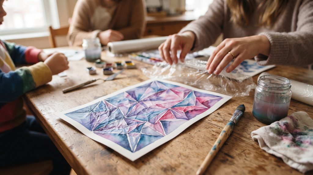Comment faire de l’aquarelle géométrique avec du film alimentaire