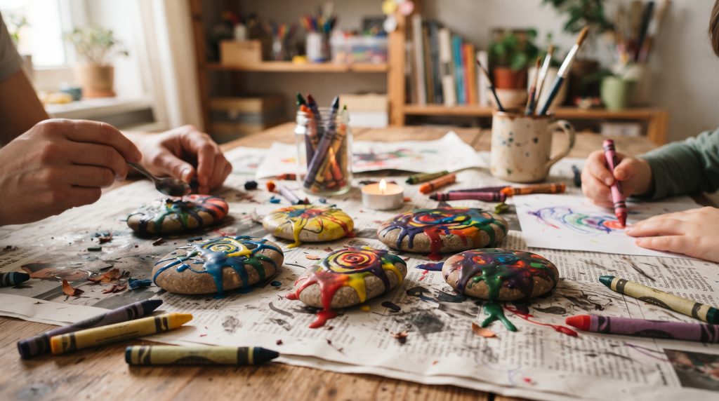 Faire fondre des crayons de couleur sur des galets pour en faire de beaux cadeaux