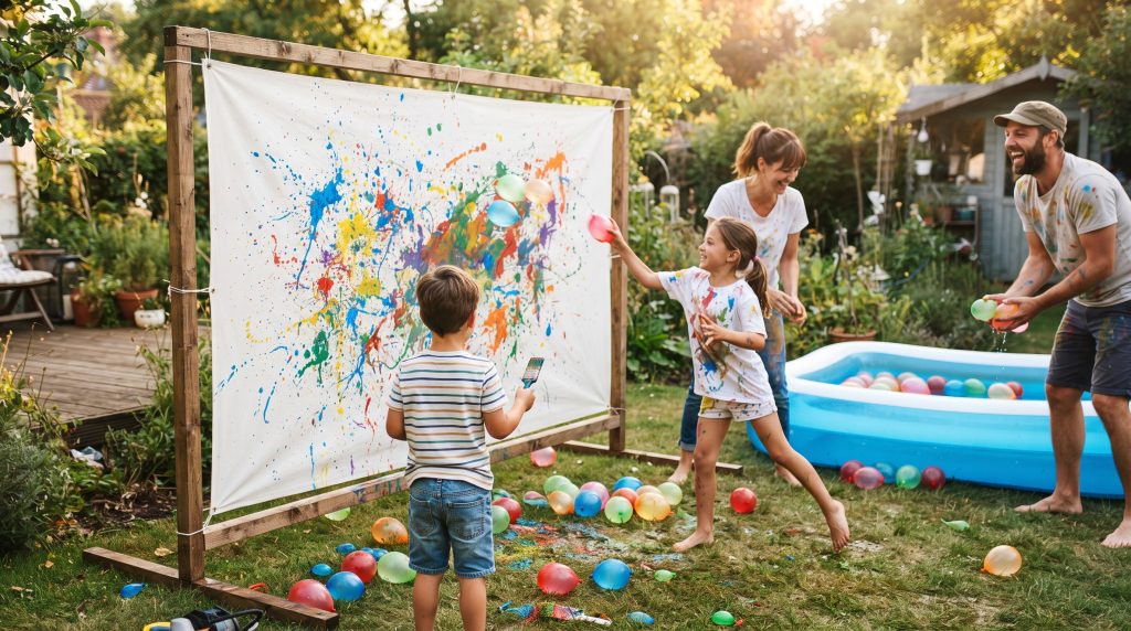 Peindre avec des ballons d’eau à la piscine