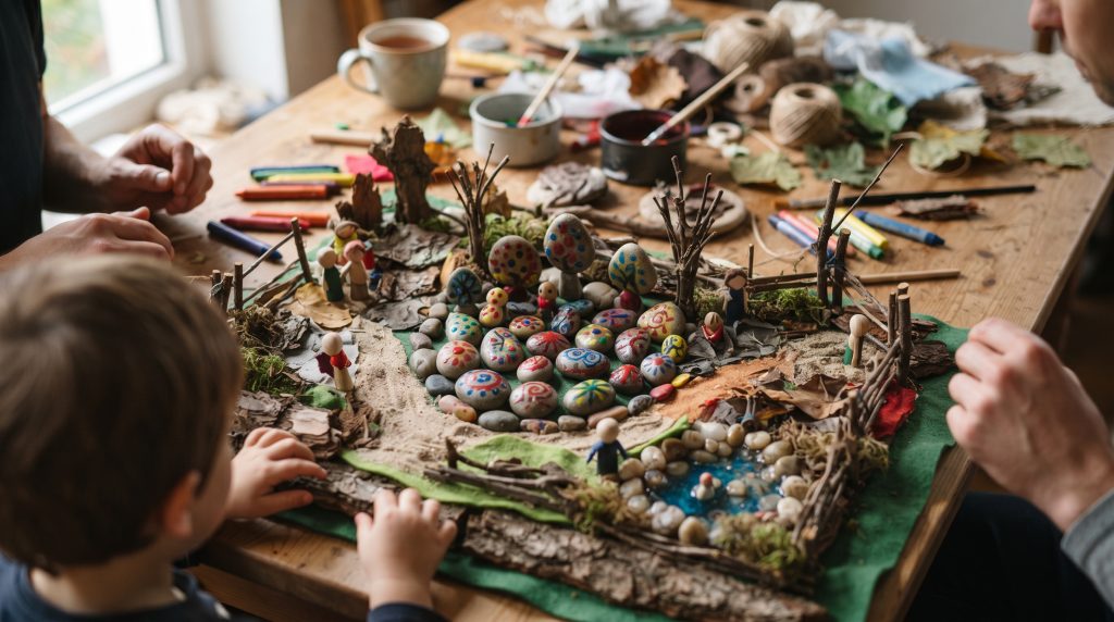 Jeux d’imagination avec des pierres en crayons de cire fondus
