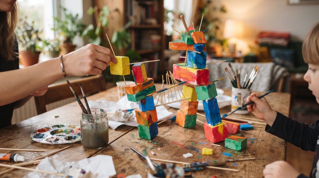 Sculptures pour enfants avec du polystyrène et des piques en bois