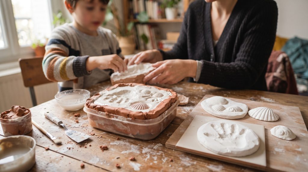 Moulages en plâtre avec des moules en pâte à modeler