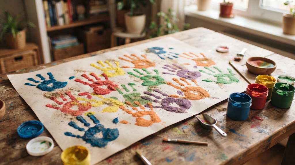 Peinture au doigt sensorielle avec du sable