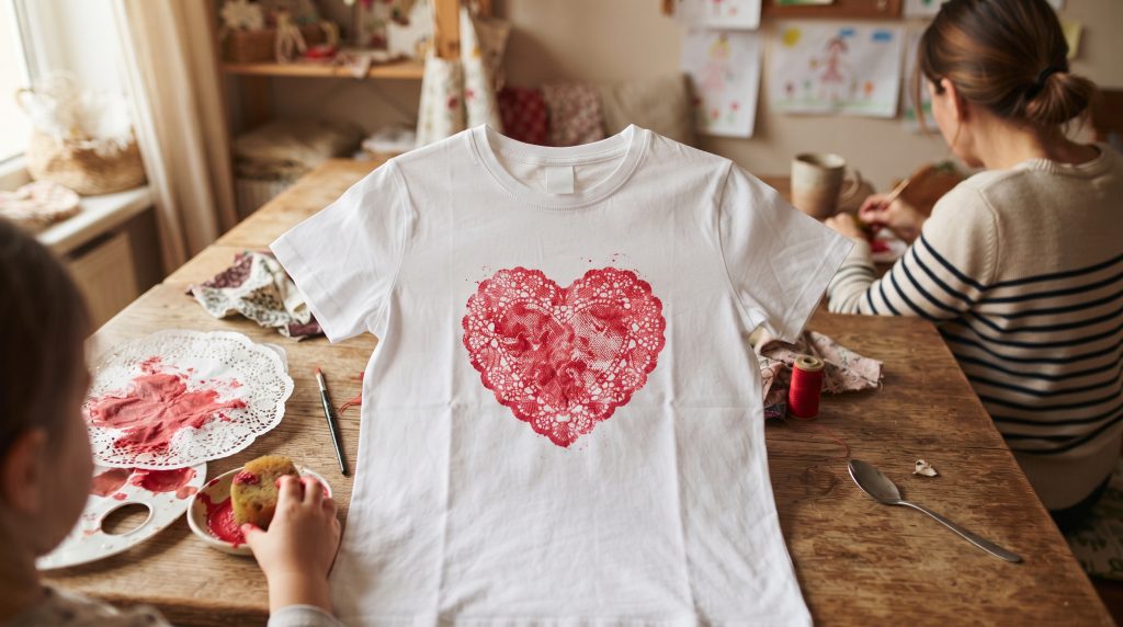 Réaliser un t-shirt avec un napperon en forme de cœur