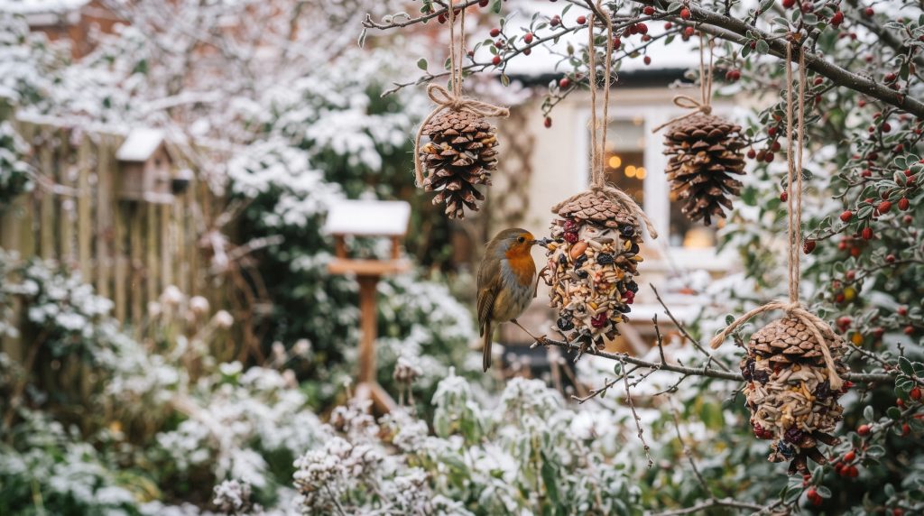 Friandises pour les oiseaux : des pommes de pin garnies