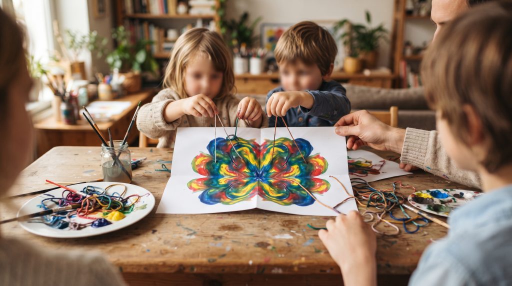 Peinture à la ficelle : impressions en miroir avec les enfants