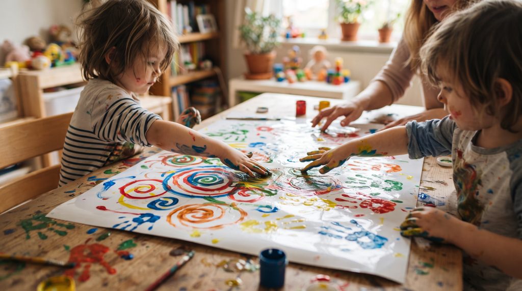 Peinture au doigt gestuelle sur grand papier